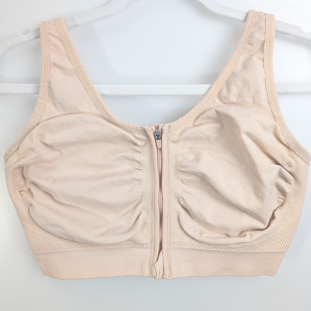 Amoena Emilia Breast Surgery Masectomy Bra Sz 44 46 Tan Zip Front‎ Close 45012